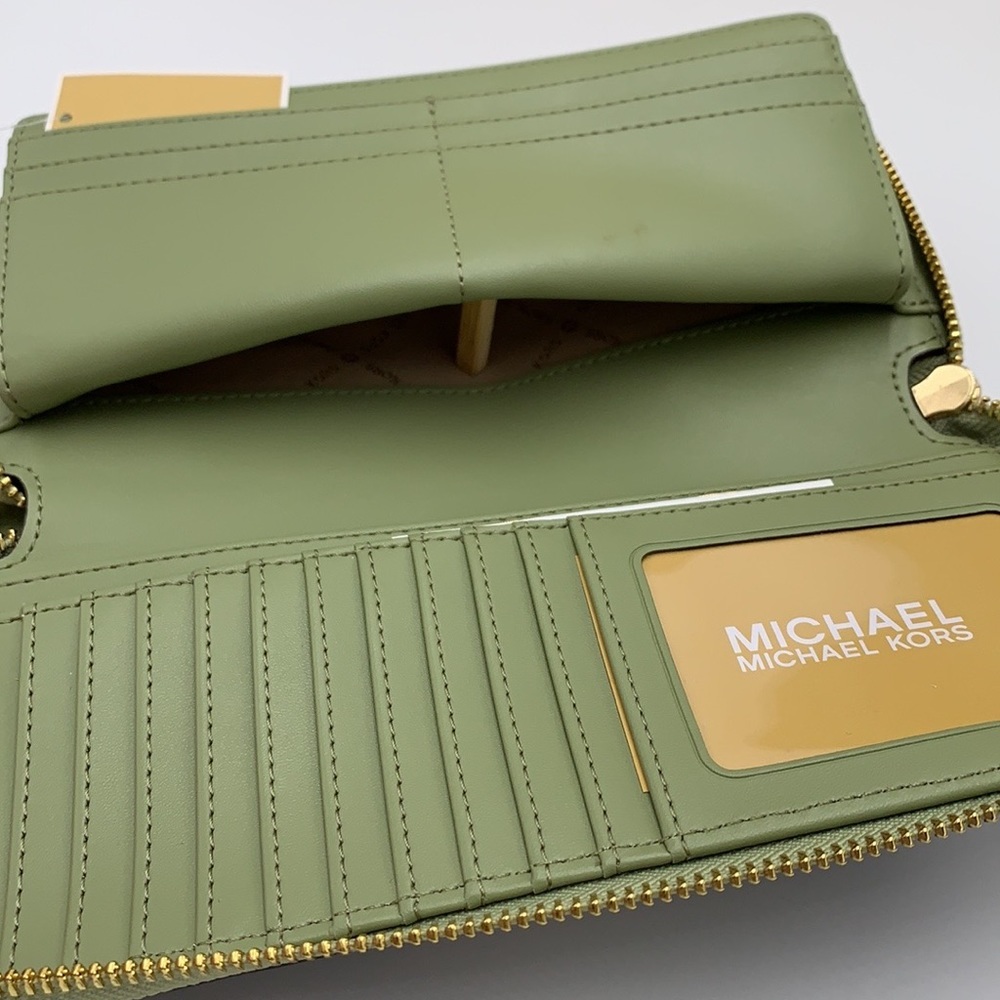 MICHAEL KORS  Large Travel Continental Leather
Color: Light Sage/ Brown multi - Picture 5 of 16